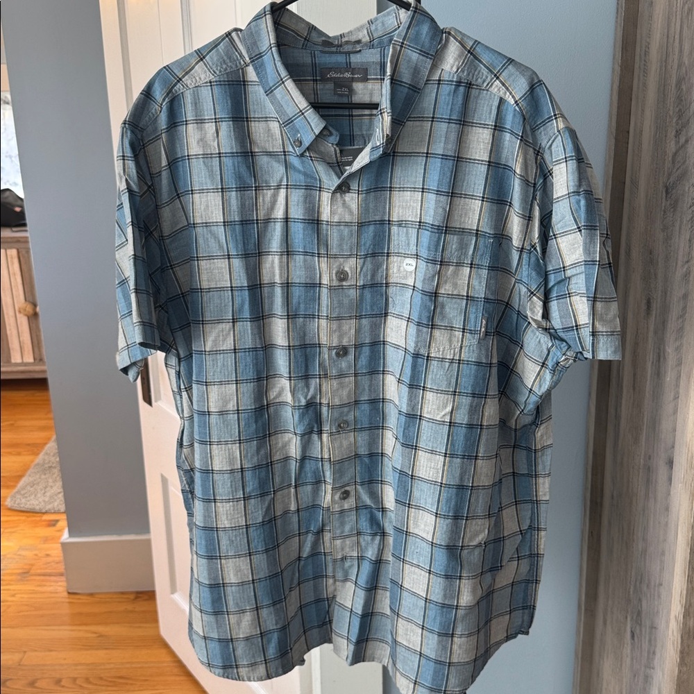 Eddie Bauer Light Blue Checkered button down shirt